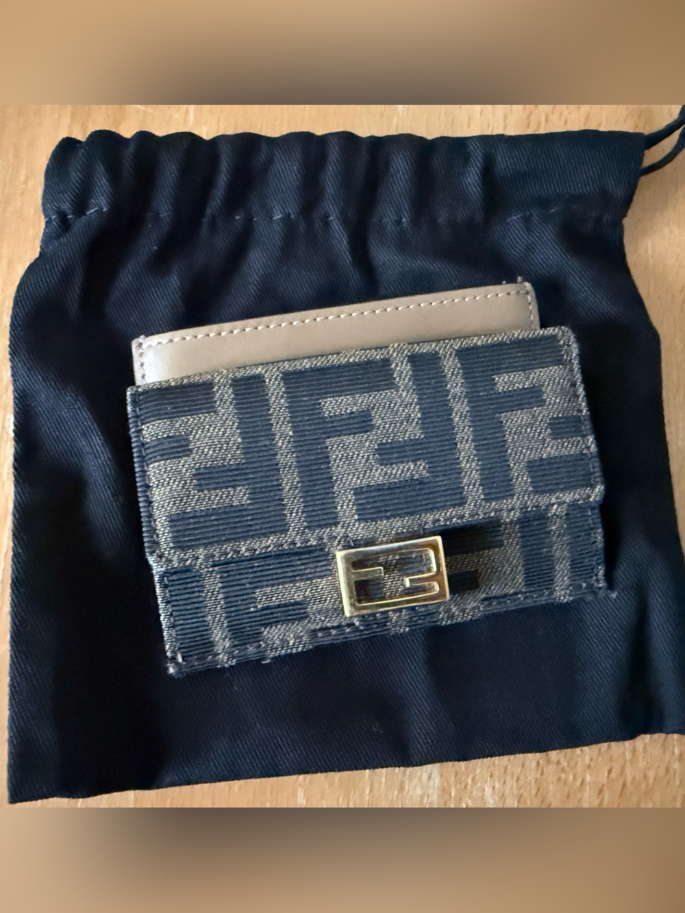 Fendi Blue Monogram Card Case with Gold Logo